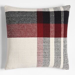 New! Crate&Barrel Plaid Organic Cotton Throw Pillow Case 23”x23” in Luminus Red